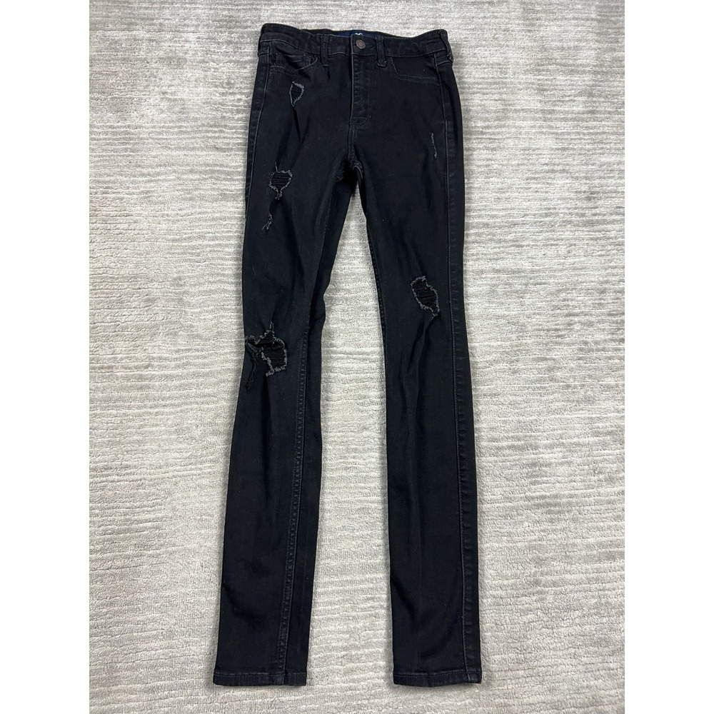 Hollister Jeans Juniors‎ 1 Black Denim High Rise Super Skinny Distressed